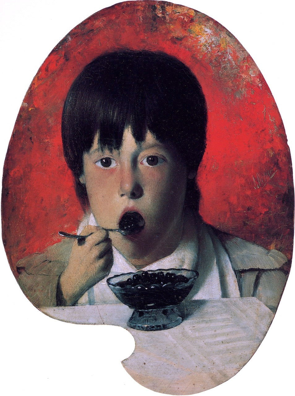 Boy Eating Berries, vintage artwork by Joseph Decker, 12x8" (A4) Poster