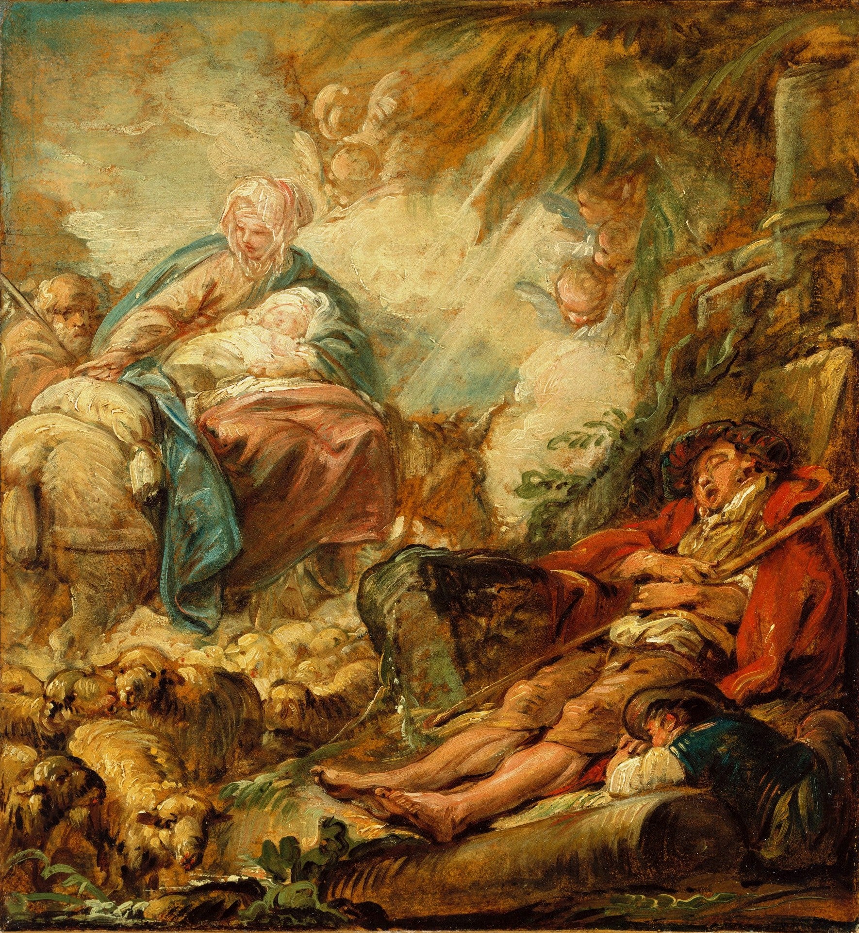 Shepherds Dreaming of the Flight into Egypt, vintage artwork by Jean-Baptiste Deshays de Colleville, 12x8" (A4) Poster
