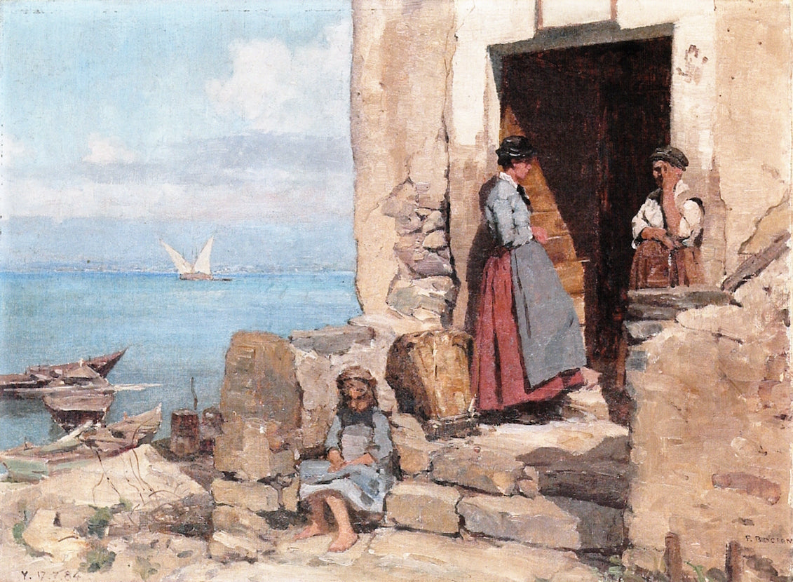 A Conversation in Yvoire, vintage artwork by Francois Bocion, 12x8" (A4) Poster