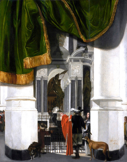 Interior of the Nieuwe Kerk in Delft with the Tomb of William the Silent, vintage artwork by Emanuel de Witte, 12x8" (A4) Poster