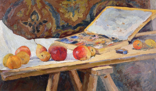 Still Life with Apples and Box of Pastels, vintage artwork by Ker Xavier Roussel, 12x8" (A4) Poster