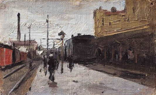 Railway Station in Kiev, vintage artwork by Nikolai Pimonenko, 12x8" (A4) Poster