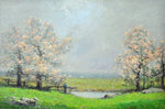 Flowering Trees in a Landscape with Figure, vintage artwork by Frank Russell Green, 12x8" (A4) Poster