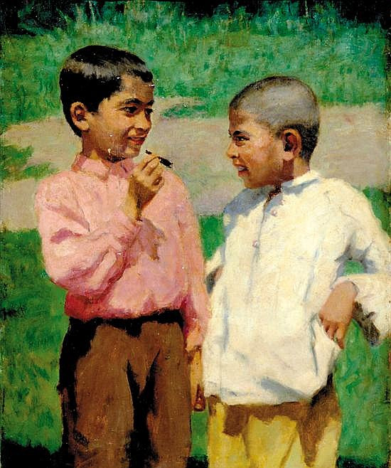 Best Friends, vintage artwork by Janos Laszlo Aldor, 12x8" (A4) Poster