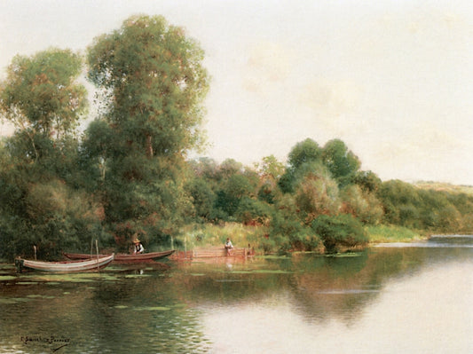 A Quiet Stretch of the River, vintage artwork by Emilio Sanchez-Perrier, 12x8" (A4) Poster