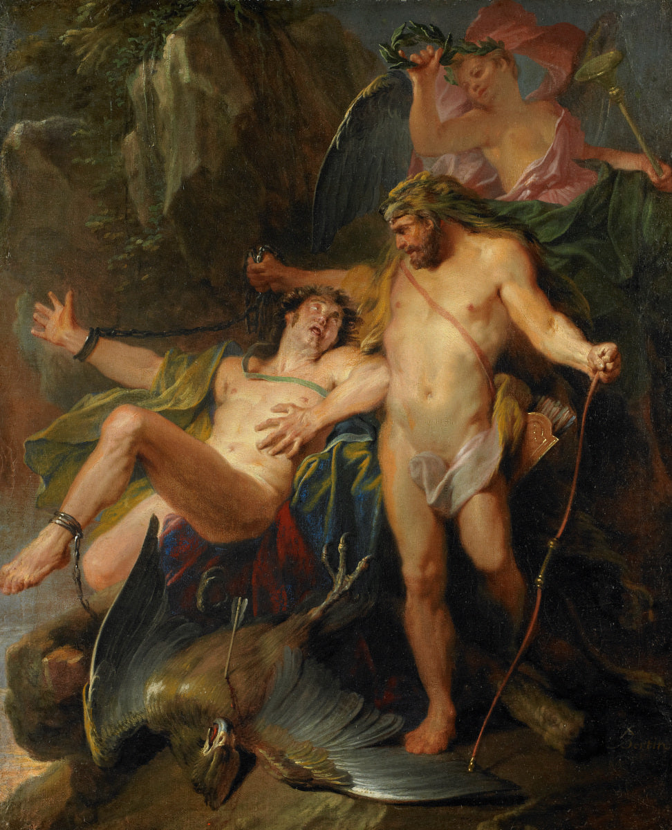 Hercules Delivering Prometheus, vintage artwork by Nicolas Bertin, 12x8" (A4) Poster