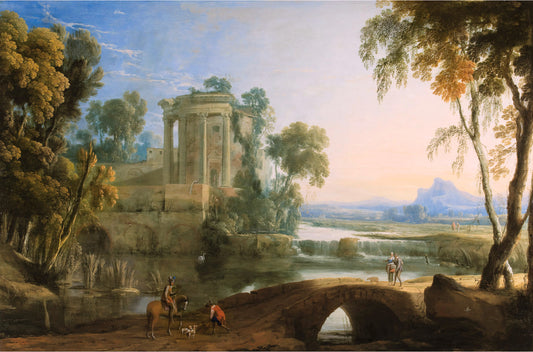 Extensive Landscape with the Temple of Vesta near a Waterfall, vintage artwork by Henri Mauperche, 12x8" (A4) Poster