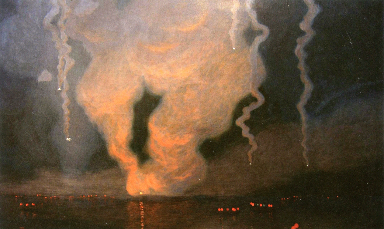 Impression of the Nightly Celebration at Lake Lucerne, vintage artwork by Hans Emmenegger, 12x8" (A4) Poster