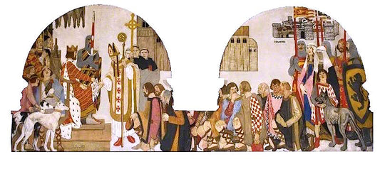King John Presents the Bishop of London with the Charter for Braintree, 1199, vintage artwork by Maurice William Greiffenhagen, 12x8" (A4) Poster
