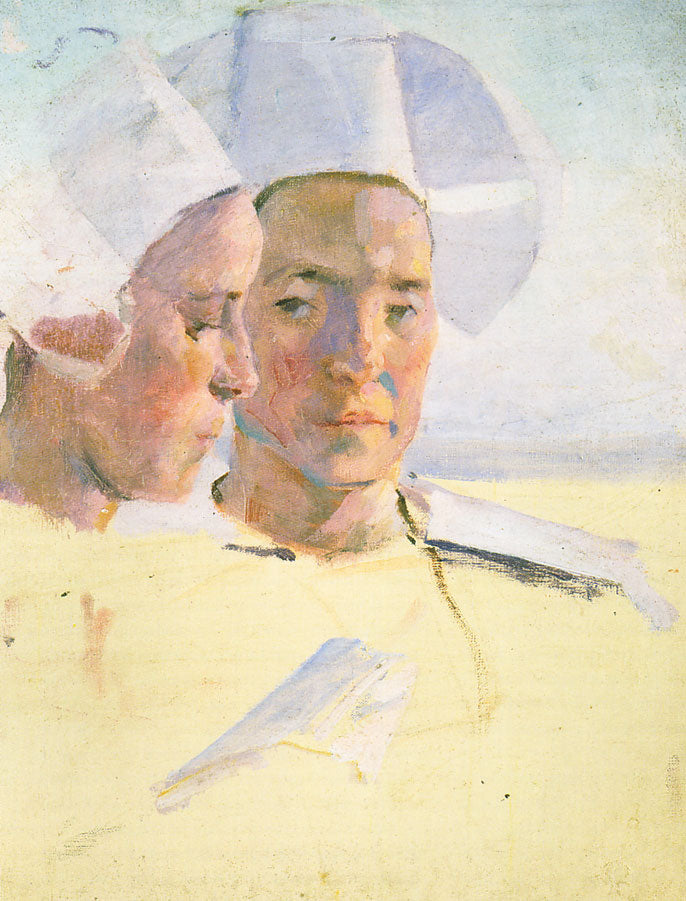 Study of Two Breton Women, Concarneau, France, vintage artwork by Cecilia Beaux, 12x8" (A4) Poster