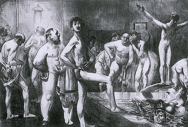 Business-Men's Bath, vintage artwork by George Wesley Bellows, 12x8" (A4) Poster