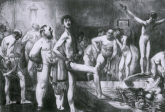Business-Men's Bath, vintage artwork by George Wesley Bellows, 12x8" (A4) Poster
