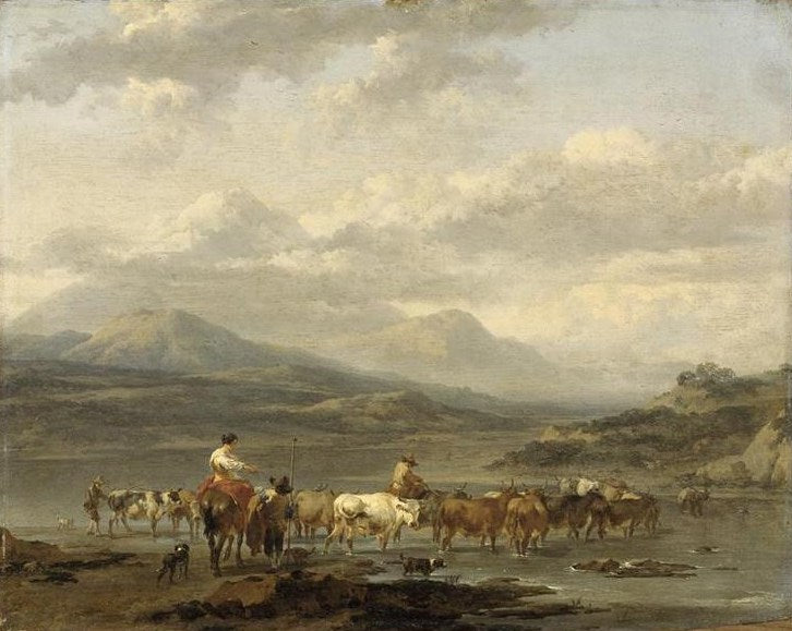 Le gue (The Ford), vintage artwork by Nicolaes Berchem, 12x8" (A4) Poster