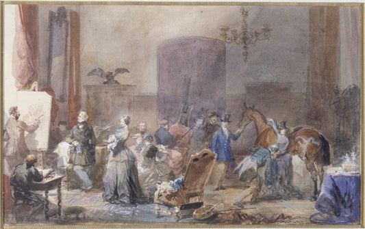 La bibliothèque de Châalis du temps de mme Vatry, vintage artwork by Eugene Louis Lami, A3 (16x12") Poster Print