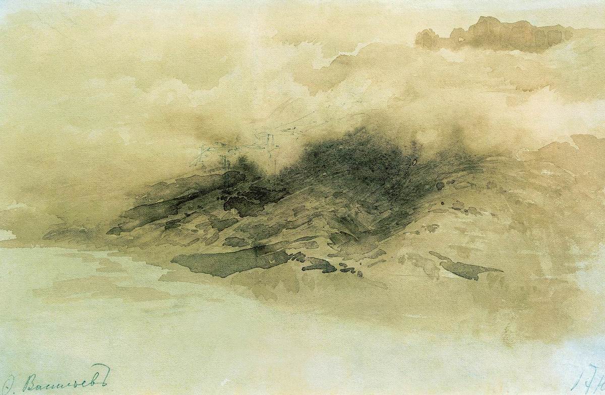 Clouded Mountains, vintage artwork by Feodor Vasilyev, 12x8" (A4) Poster