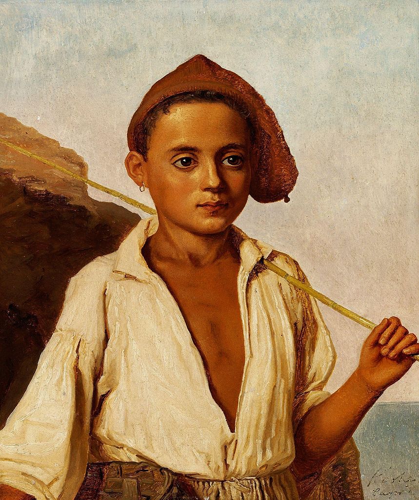 Portrait of a young fisher boy from Capri, vintage artwork by Christen Købke, A3 (16x12") Poster Print