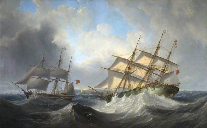 Sea Piece with Ships, vintage artwork by John Wilson Carmichael, A3 (16x12") Poster Print
