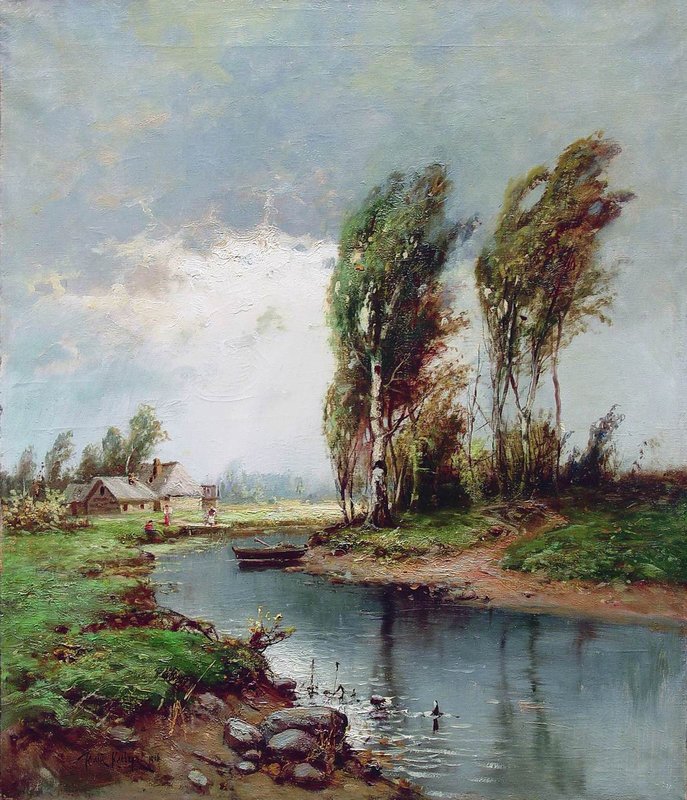 Before the Rain, vintage artwork by Julius Klever, 12x8" (A4) Poster