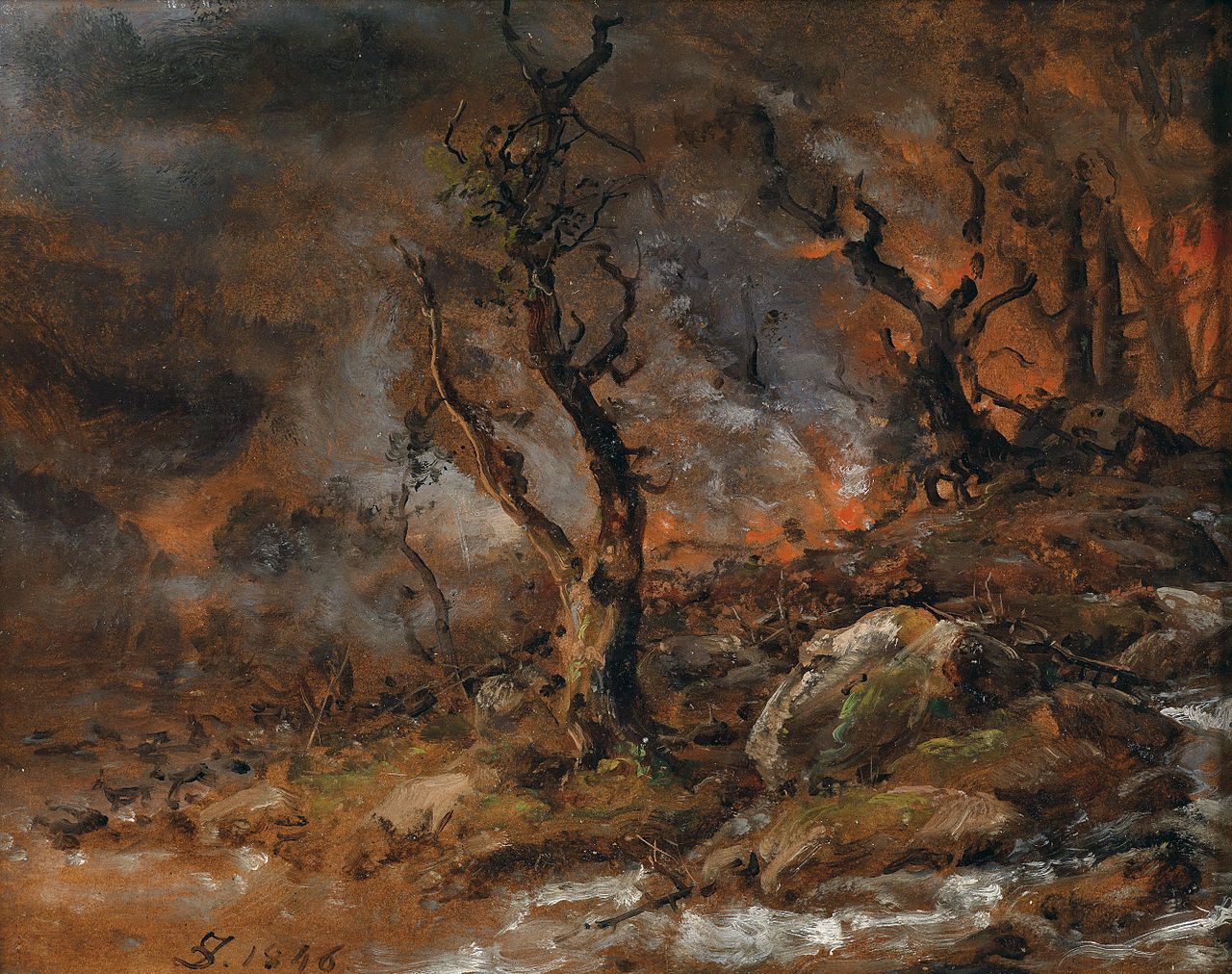 Forest Fire Glows, vintage artwork by Johan Christian Claussen Dahl, A3 (16x12") Poster Print