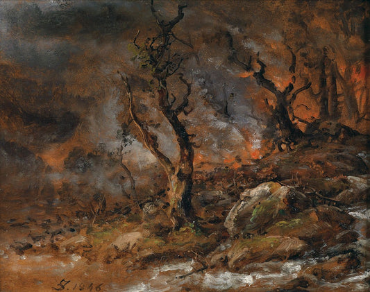 Forest Fire Glows, vintage artwork by Johan Christian Claussen Dahl, A3 (16x12") Poster Print
