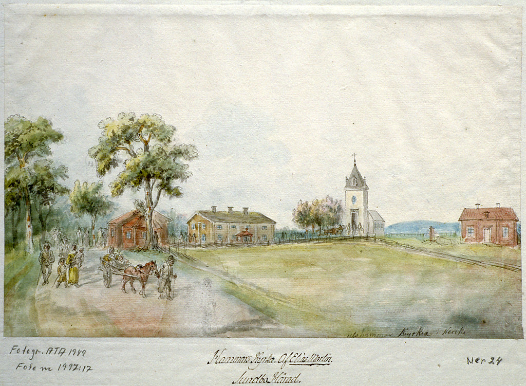 Hammar church with surroundings, vintage artwork by Elias Martin, 12x8" (A4) Poster