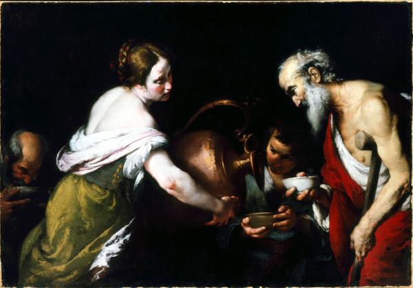 An Act of Mercy: Giving Drink to the Thirsty, vintage artwork by Bernardo Strozzi, 12x8" (A4) Poster