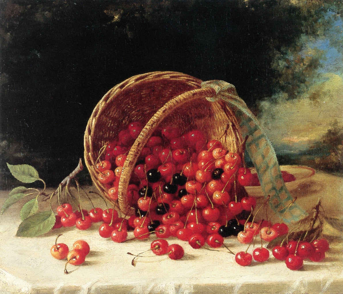 Still Life with Cherries in a Basket, vintage artwork by John F. Francis, A3 (16x12") Poster Print