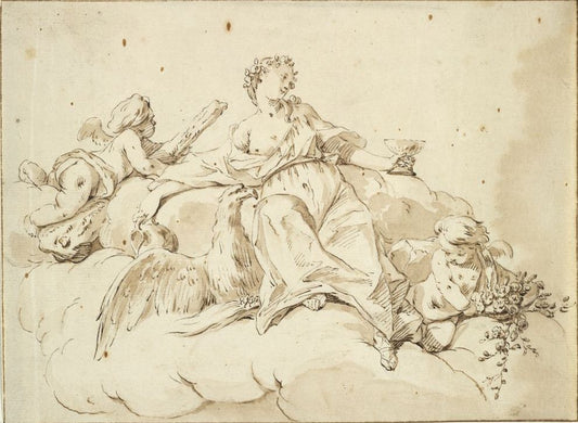 Figure of a Woman with Cupids and Eagle, vintage artwork by Attributed to Carle van Loo, 12x8" (A4) Poster