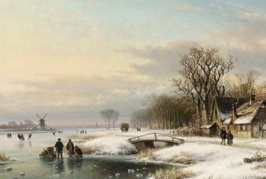A winter landscape with skaters on the ice, vintage artwork by Lodewijk Johannes Kleijn, A3 (16x12") Poster Print