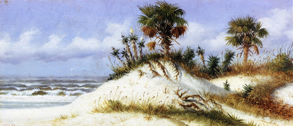 Florida Sand Dunes with Two Palm Trees, vintage artwork by William Aiken Walker, 12x8" (A4) Poster