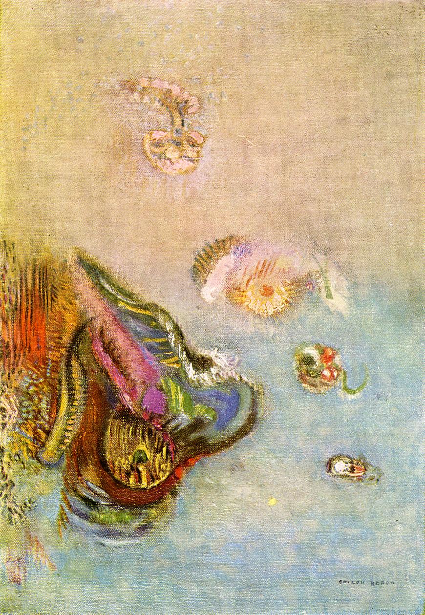 Animals of the Sea, vintage artwork by Odilon Redon, 12x8" (A4) Poster