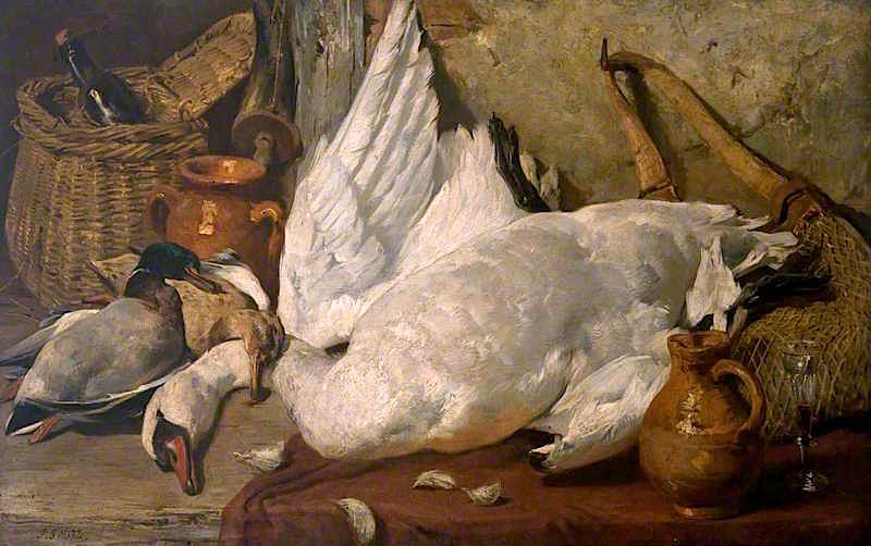 Still Life with a Dead Swan, vintage artwork by John Sargent Noble, 12x8" (A4) Poster