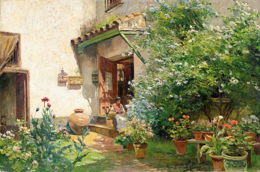 In the Courtyard by Manuel Garcia y Rodriguez,A3(16x12")Poster
