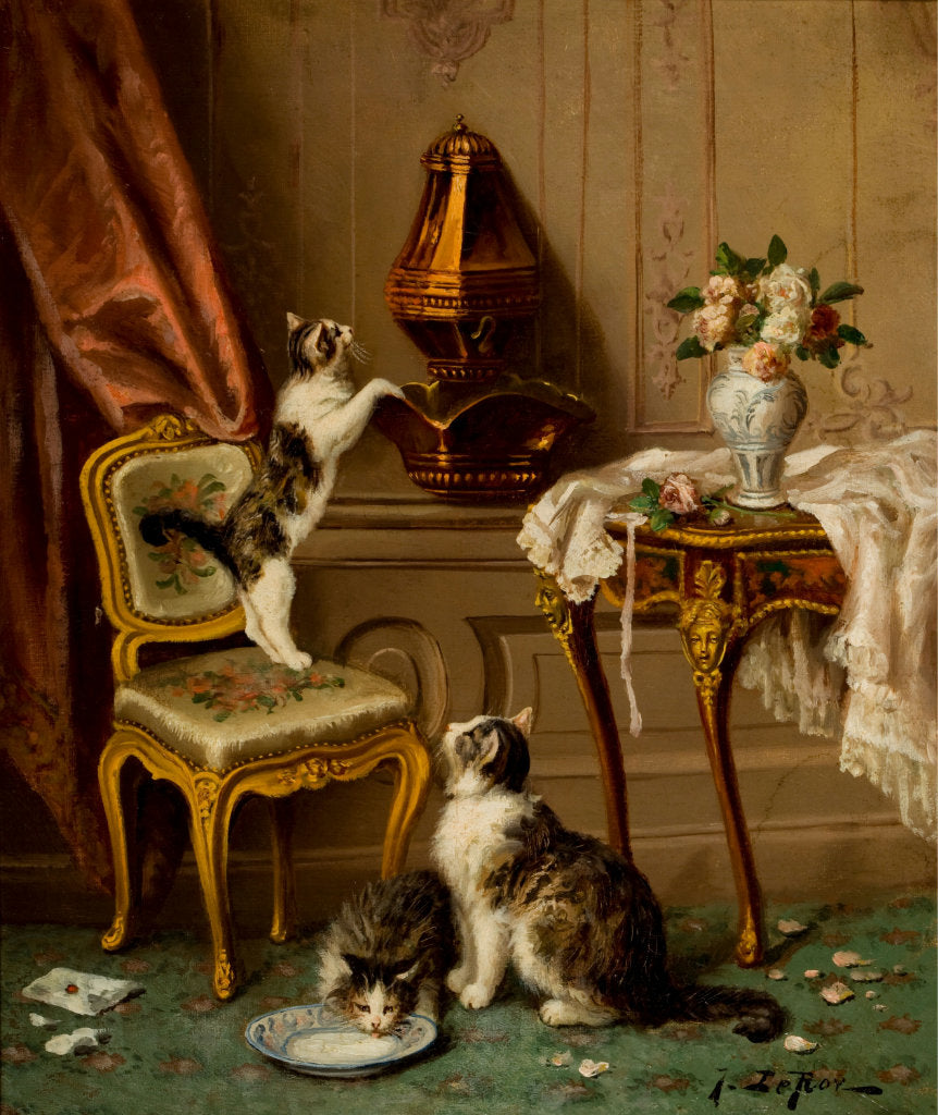 Kittens at Play, vintage artwork by Jules Le Roy, 12x8" (A4) Poster
