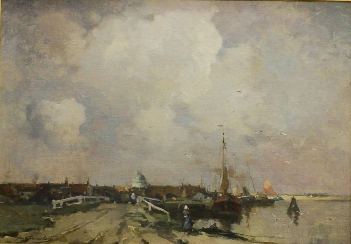 View of a Dutch Harbor by Jean Leon Henri Gouweloos,A3(16x12")Poster
