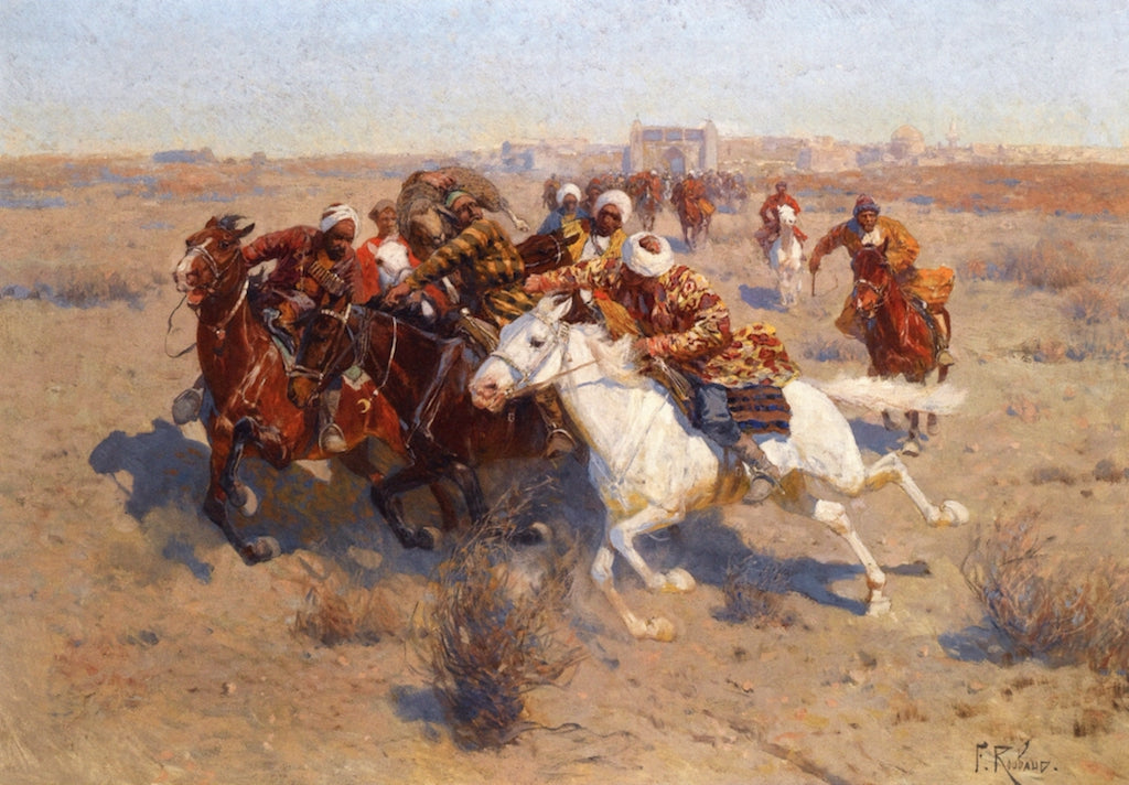 A Game of Buzkashi, vintage artwork by Franc Alekseevich Rubo, 12x8" (A4) Poster