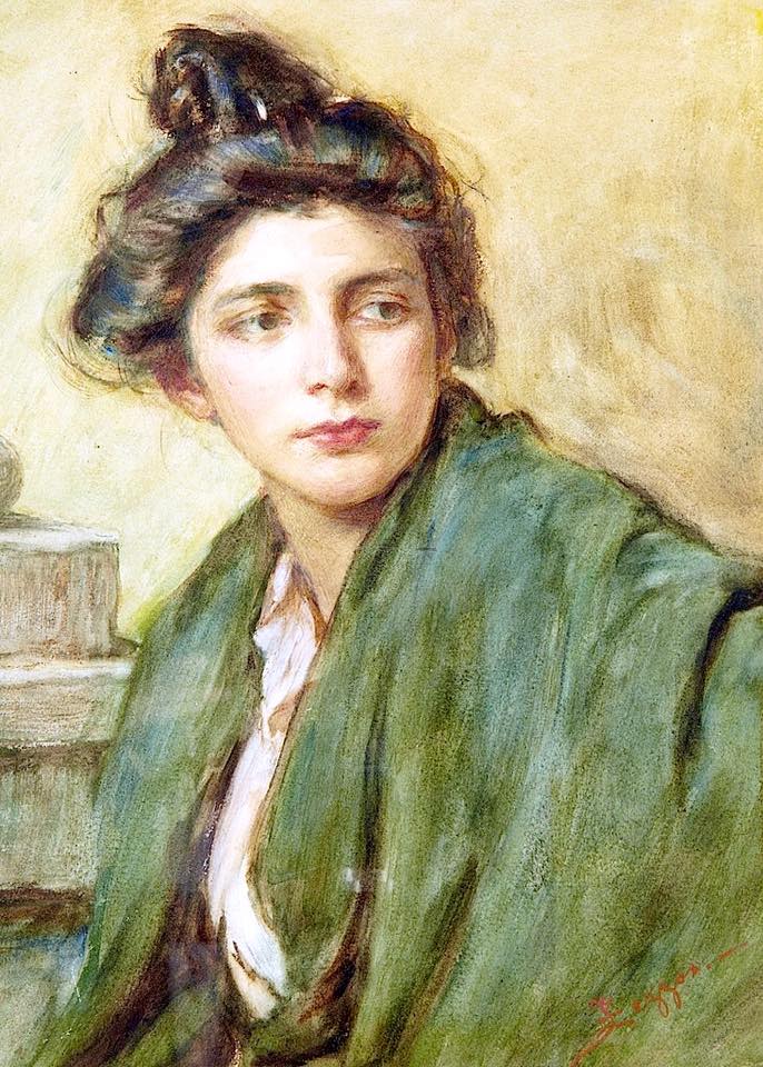 Portrait of a Woman with a Chignon, vintage artwork by Alessandro Zezzos, 12x8" (A4) Poster