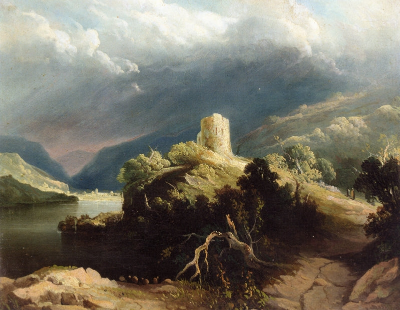 View of Dolbadern Castle, North Wales, vintage artwork by John Martin, 12x8" (A4) Poster