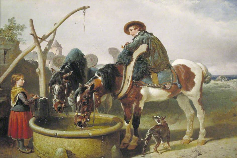 Horses at a Well and Henry Bright, vintage artwork by John Frederick Herring, Sr, A3 (16x12") Poster Print