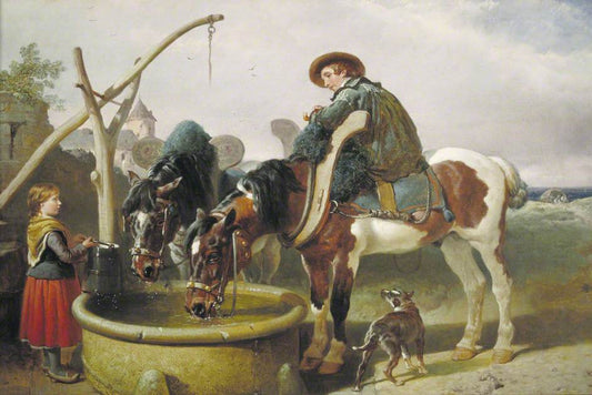 Horses at a Well and Henry Bright, vintage artwork by John Frederick Herring, Sr, A3 (16x12") Poster Print