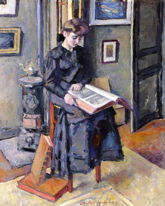 Girl Reading a Book by Charles Guérin,16x12(A3) Poster