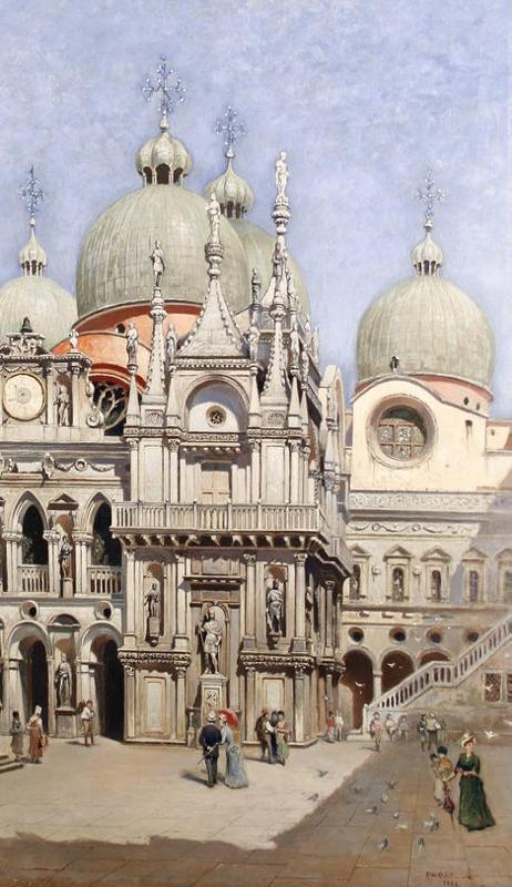 St. Mark's Square, Venice, vintage artwork by Frans Wilhelm Odelmark, 12x8" (A4) Poster