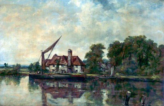 River Scene with Cottage, vintage artwork by Frederick Waters Watts, A3 (16x12") Poster Print