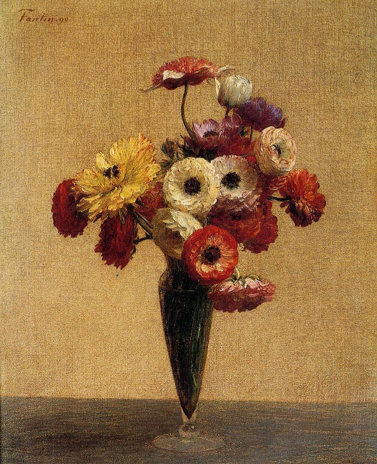 Anemones and Buttercups, vintage artwork by Henri Fantin-Latour, 12x8" (A4) Poster