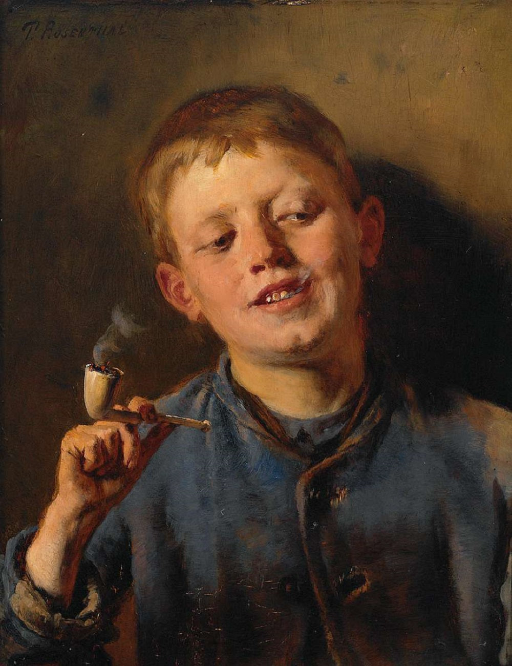Boy with a Pipe, vintage artwork by Toby  Edward Rosenthal, 12x8" (A4) Poster