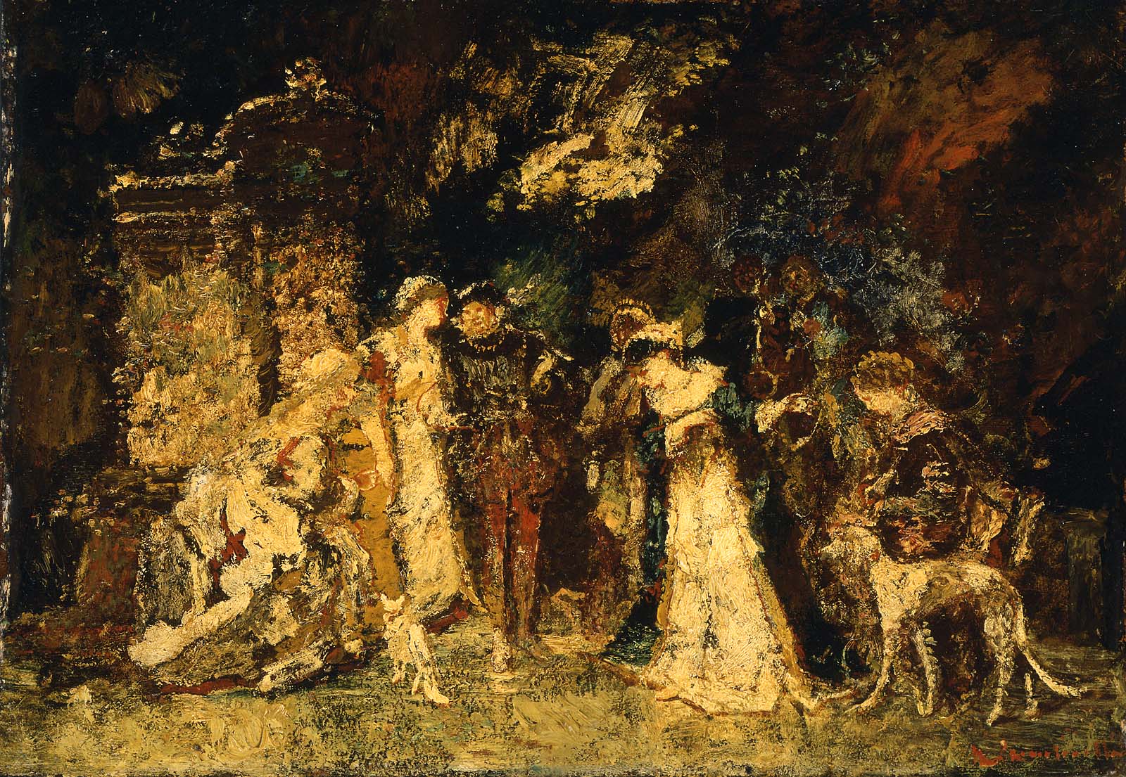 Figures in Renaissance Costume, vintage artwork by Adolphe-Joseph-Thomas Monticelli, 12x8" (A4) Poster