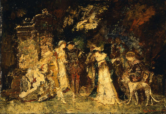 Figures in Renaissance Costume, vintage artwork by Adolphe-Joseph-Thomas Monticelli, 12x8" (A4) Poster