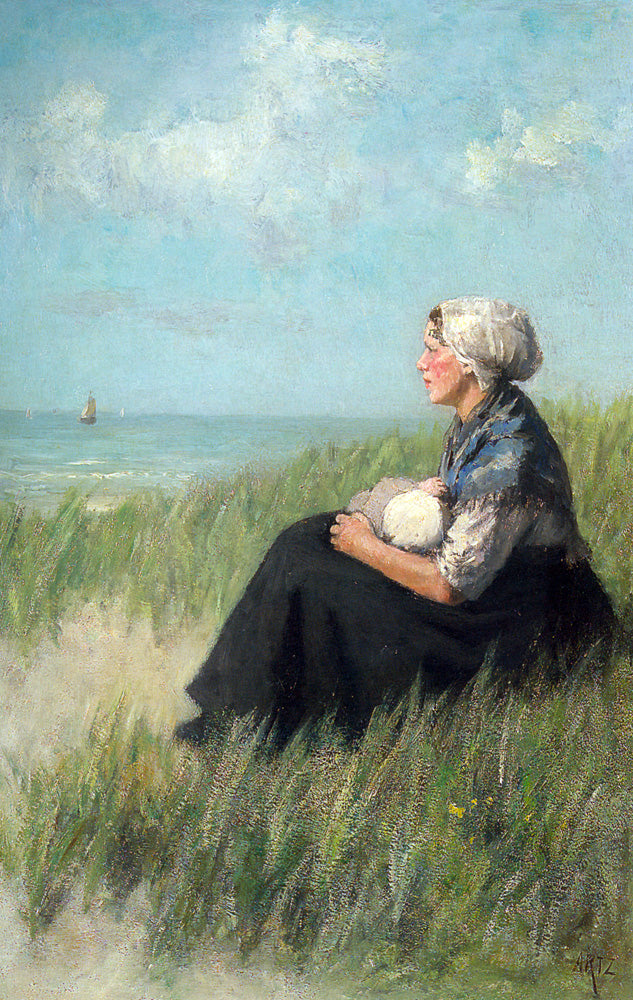 Mother and Child in the Dunes, vintage artwork by David Adolph Artz, 12x8" (A4) Poster