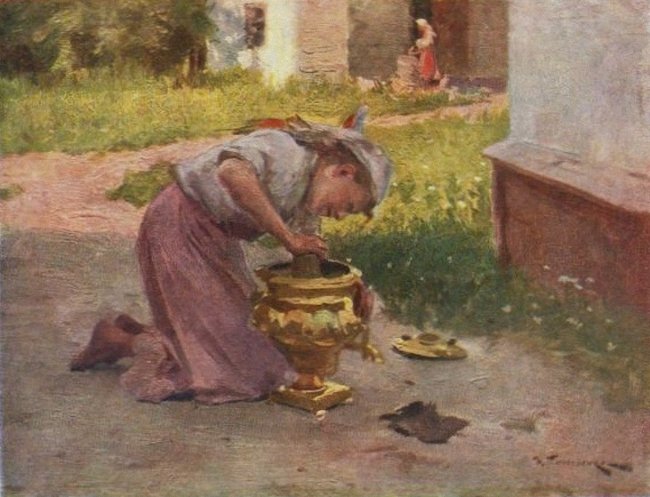 Girl with a Samovar by Nikolai Pimonenko,A3(16x12")Poster