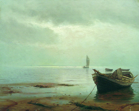 Boat by  the Shore, vintage artwork by Lev Lagorio, 12x8" (A4) Poster
